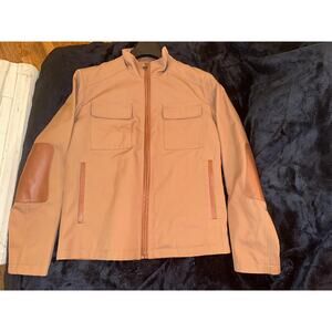 COLE HAAN COLLECTION COTTON CANVAS UTILITY CARGO JACKET  POCKETS ELBOW PATCHES M